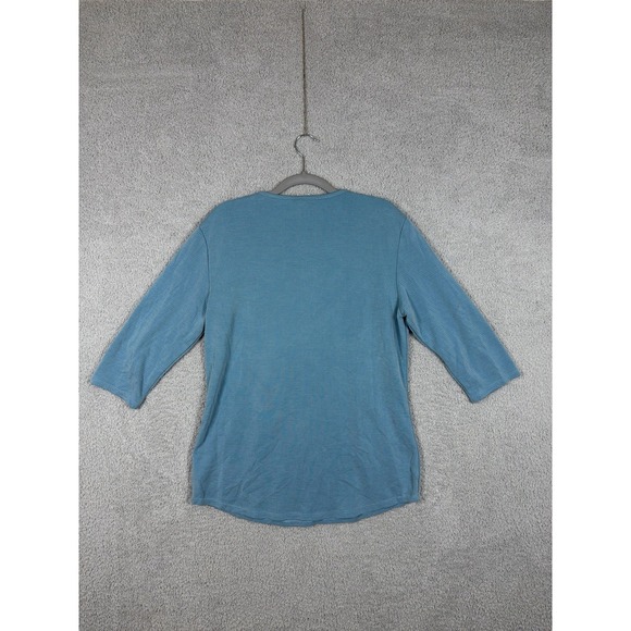 Segments Women's 3/4 Sleeve V-Neck Top Shirt-Light Blue-Tencel-Size L - Picture 9 of 9